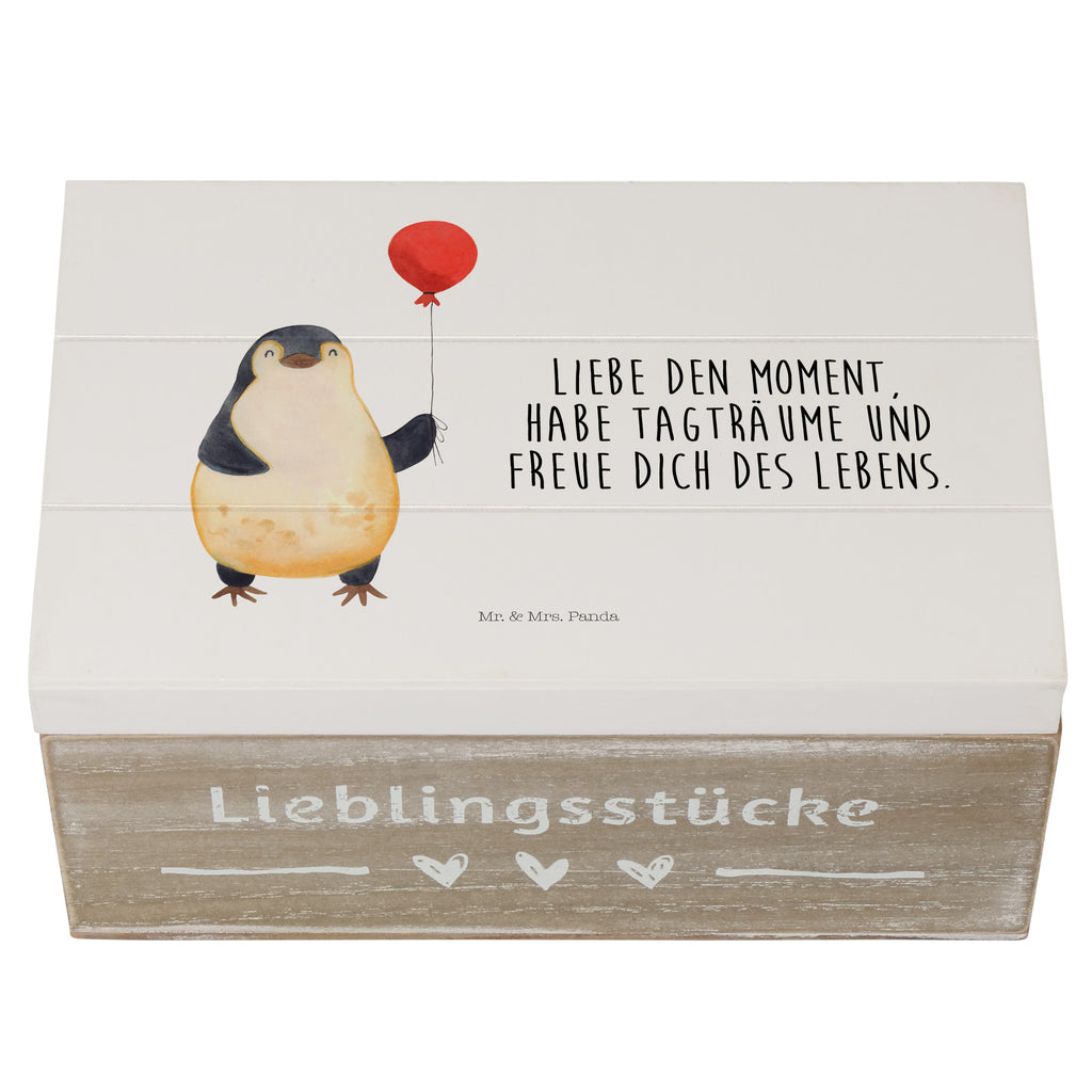 Holzkiste Pinguin Luftballon Holzkiste, Kiste, Schatzkiste, Truhe, Schatulle, XXL, Erinnerungsbox, Erinnerungskiste, Dekokiste, Aufbewahrungsbox, Pinguin, Pinguine, Luftballon, Tagträume, Lebenslust, Geschenk Freundin, Geschenkidee, beste Freundin, Motivation, Neustart, neues Leben, Liebe, Glück