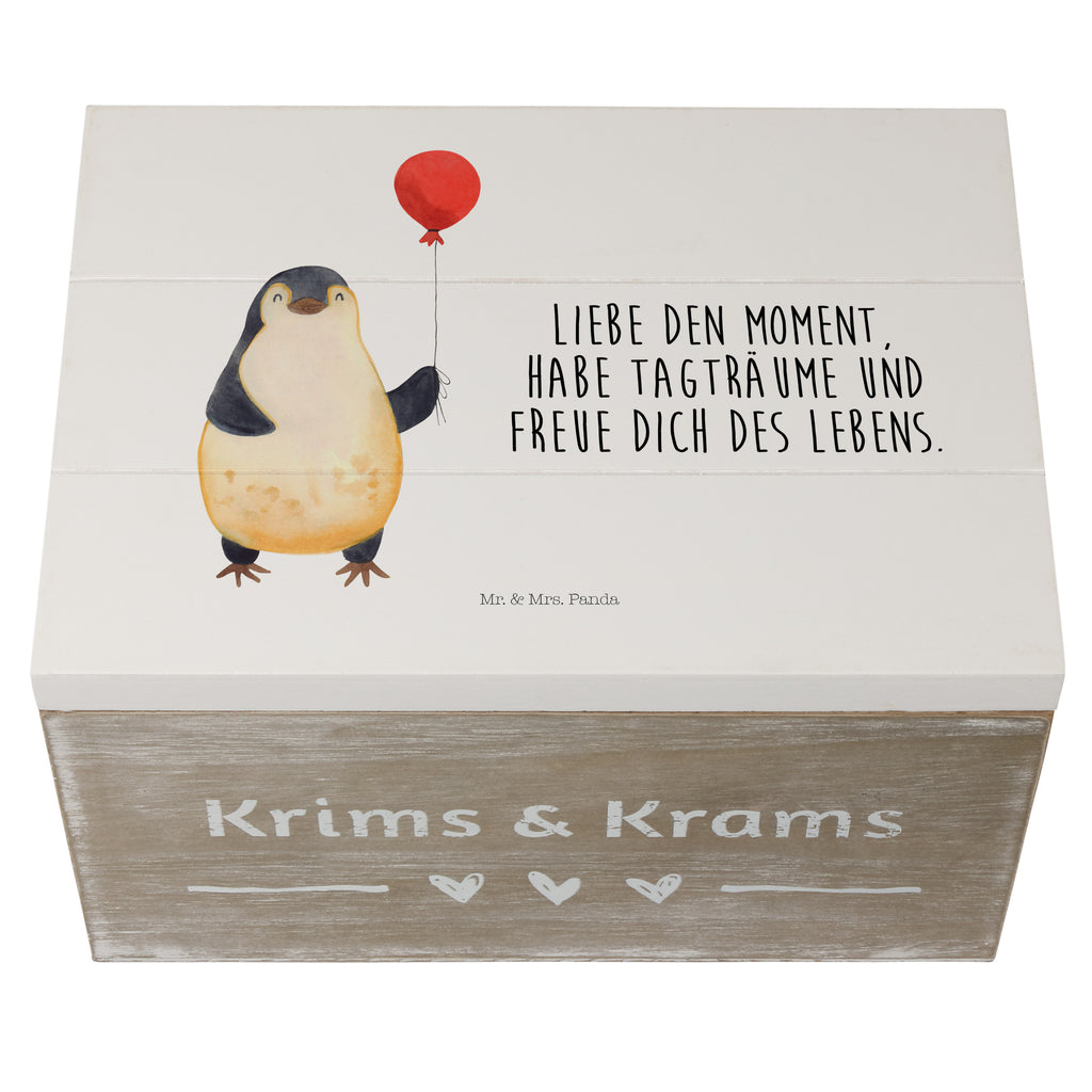 Holzkiste Pinguin Luftballon Holzkiste, Kiste, Schatzkiste, Truhe, Schatulle, XXL, Erinnerungsbox, Erinnerungskiste, Dekokiste, Aufbewahrungsbox, Pinguin, Pinguine, Luftballon, Tagträume, Lebenslust, Geschenk Freundin, Geschenkidee, beste Freundin, Motivation, Neustart, neues Leben, Liebe, Glück