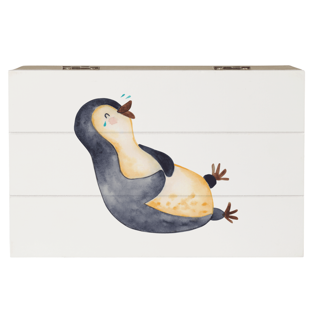 Holzkiste Pinguin lachend Holzkiste, Kiste, Schatzkiste, Truhe, Schatulle, XXL, Erinnerungsbox, Erinnerungskiste, Dekokiste, Aufbewahrungsbox, Pinguin, Pinguine, lustiger Spruch, Optimismus, Fröhlich, Lachen, Humor, Fröhlichkeit