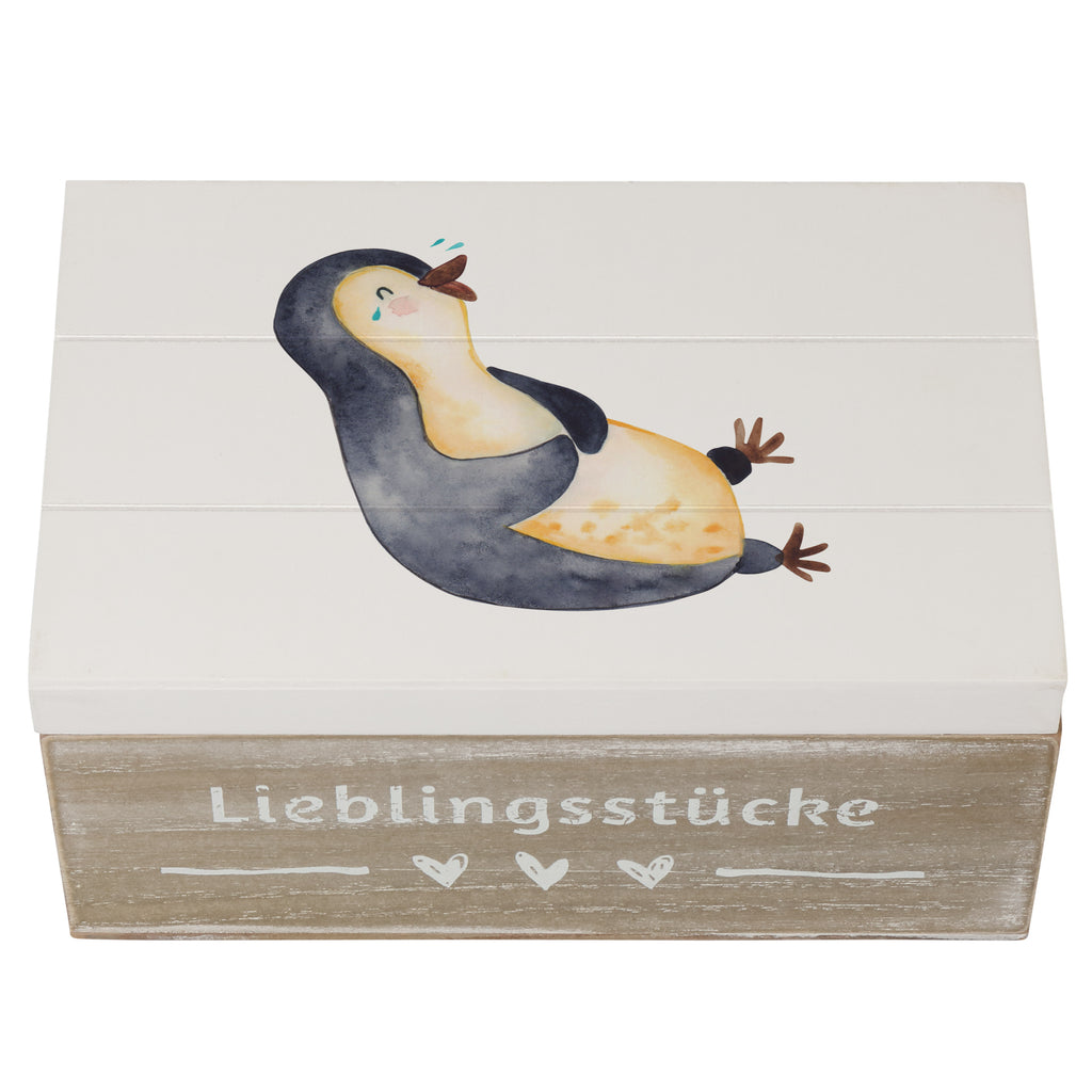 Holzkiste Pinguin lachend Holzkiste, Kiste, Schatzkiste, Truhe, Schatulle, XXL, Erinnerungsbox, Erinnerungskiste, Dekokiste, Aufbewahrungsbox, Pinguin, Pinguine, lustiger Spruch, Optimismus, Fröhlich, Lachen, Humor, Fröhlichkeit