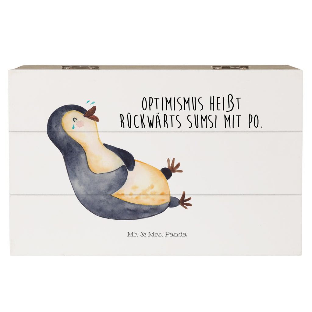 Holzkiste Pinguin lachend Holzkiste, Kiste, Schatzkiste, Truhe, Schatulle, XXL, Erinnerungsbox, Erinnerungskiste, Dekokiste, Aufbewahrungsbox, Pinguin, Pinguine, lustiger Spruch, Optimismus, Fröhlich, Lachen, Humor, Fröhlichkeit