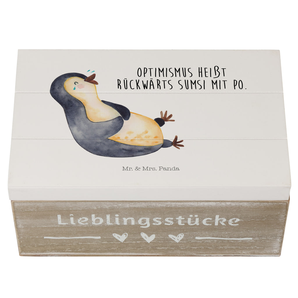 Holzkiste Pinguin lachend Holzkiste, Kiste, Schatzkiste, Truhe, Schatulle, XXL, Erinnerungsbox, Erinnerungskiste, Dekokiste, Aufbewahrungsbox, Pinguin, Pinguine, lustiger Spruch, Optimismus, Fröhlich, Lachen, Humor, Fröhlichkeit