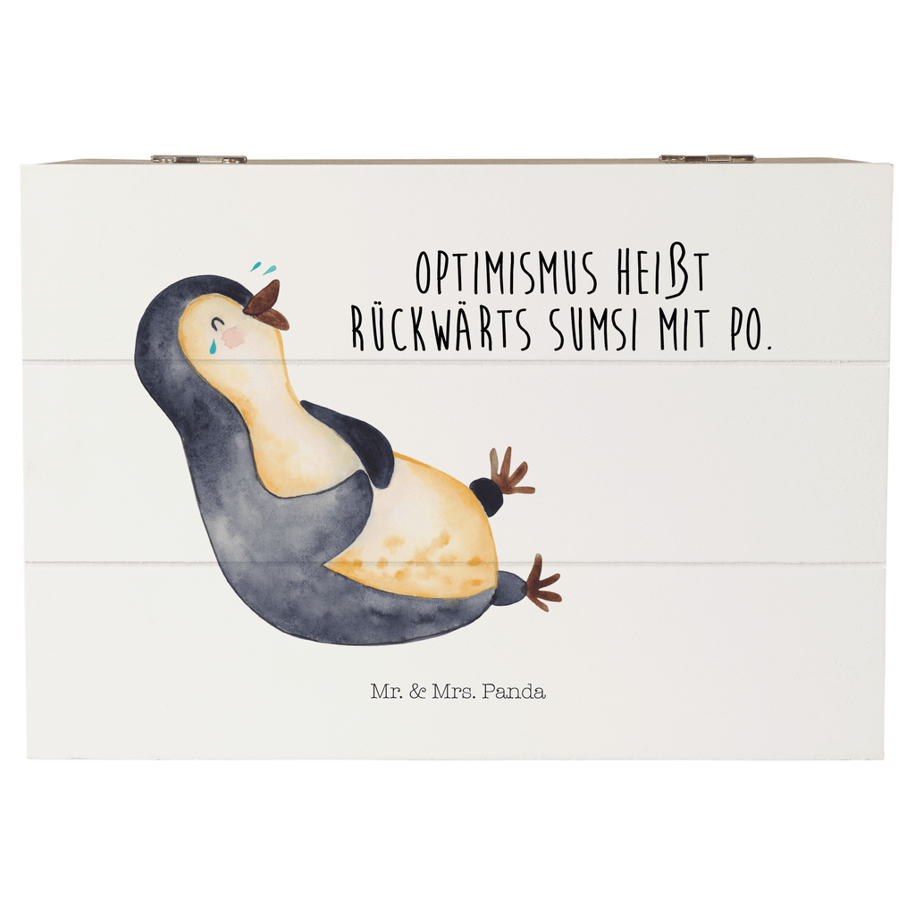 Holzkiste Pinguin lachend Holzkiste, Kiste, Schatzkiste, Truhe, Schatulle, XXL, Erinnerungsbox, Erinnerungskiste, Dekokiste, Aufbewahrungsbox, Pinguin, Pinguine, lustiger Spruch, Optimismus, Fröhlich, Lachen, Humor, Fröhlichkeit