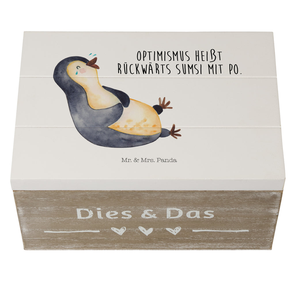 Holzkiste Pinguin lachend Holzkiste, Kiste, Schatzkiste, Truhe, Schatulle, XXL, Erinnerungsbox, Erinnerungskiste, Dekokiste, Aufbewahrungsbox, Pinguin, Pinguine, lustiger Spruch, Optimismus, Fröhlich, Lachen, Humor, Fröhlichkeit