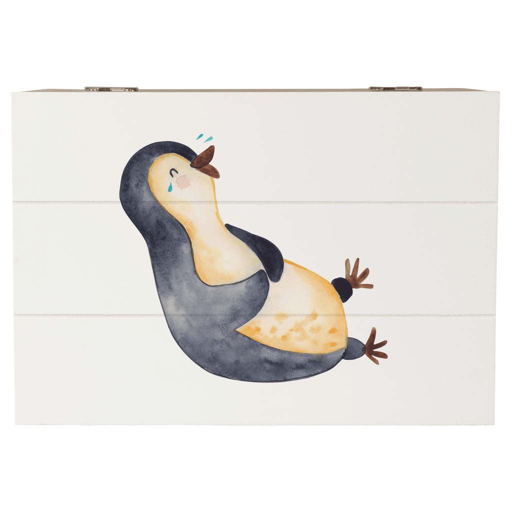 Holzkiste Pinguin lachend Holzkiste, Kiste, Schatzkiste, Truhe, Schatulle, XXL, Erinnerungsbox, Erinnerungskiste, Dekokiste, Aufbewahrungsbox, Pinguin, Pinguine, lustiger Spruch, Optimismus, Fröhlich, Lachen, Humor, Fröhlichkeit