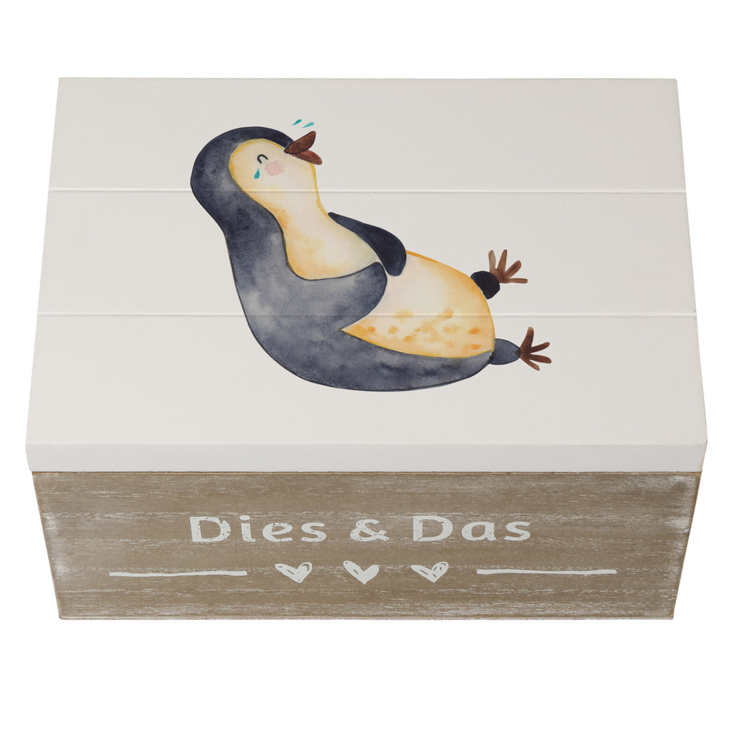 Holzkiste Pinguin lachend Holzkiste, Kiste, Schatzkiste, Truhe, Schatulle, XXL, Erinnerungsbox, Erinnerungskiste, Dekokiste, Aufbewahrungsbox, Pinguin, Pinguine, lustiger Spruch, Optimismus, Fröhlich, Lachen, Humor, Fröhlichkeit