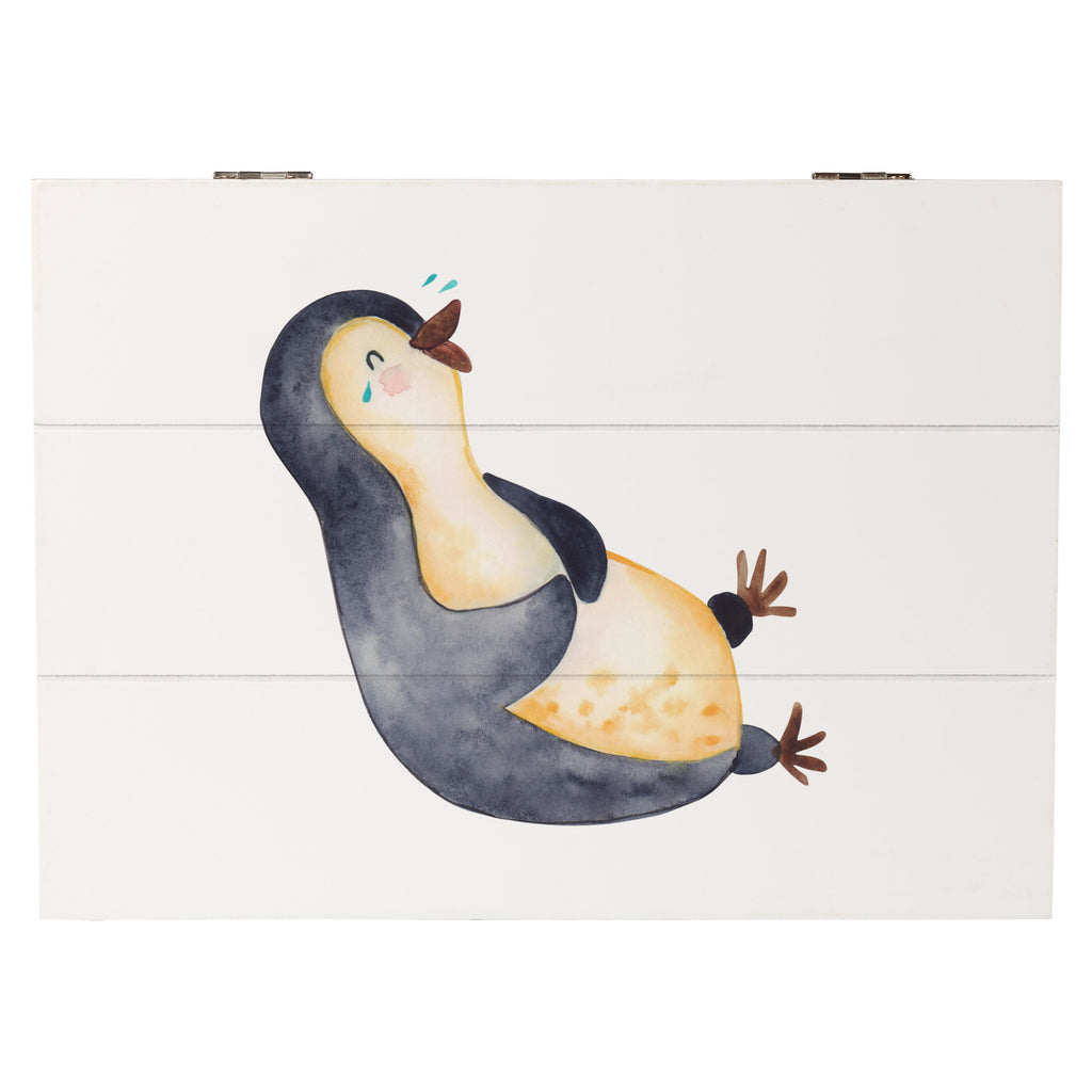 Holzkiste Pinguin lachend Holzkiste, Kiste, Schatzkiste, Truhe, Schatulle, XXL, Erinnerungsbox, Erinnerungskiste, Dekokiste, Aufbewahrungsbox, Pinguin, Pinguine, lustiger Spruch, Optimismus, Fröhlich, Lachen, Humor, Fröhlichkeit