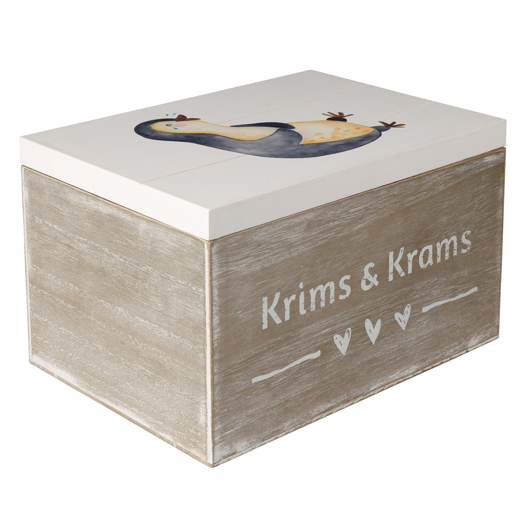 Holzkiste Pinguin lachend Holzkiste, Kiste, Schatzkiste, Truhe, Schatulle, XXL, Erinnerungsbox, Erinnerungskiste, Dekokiste, Aufbewahrungsbox, Pinguin, Pinguine, lustiger Spruch, Optimismus, Fröhlich, Lachen, Humor, Fröhlichkeit