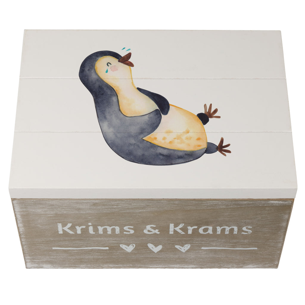 Holzkiste Pinguin lachend Holzkiste, Kiste, Schatzkiste, Truhe, Schatulle, XXL, Erinnerungsbox, Erinnerungskiste, Dekokiste, Aufbewahrungsbox, Pinguin, Pinguine, lustiger Spruch, Optimismus, Fröhlich, Lachen, Humor, Fröhlichkeit