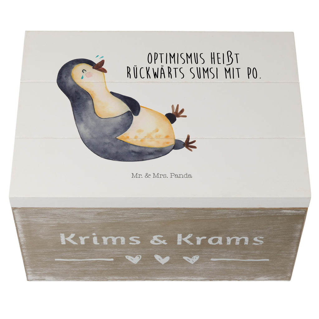 Holzkiste Pinguin lachend Holzkiste, Kiste, Schatzkiste, Truhe, Schatulle, XXL, Erinnerungsbox, Erinnerungskiste, Dekokiste, Aufbewahrungsbox, Pinguin, Pinguine, lustiger Spruch, Optimismus, Fröhlich, Lachen, Humor, Fröhlichkeit