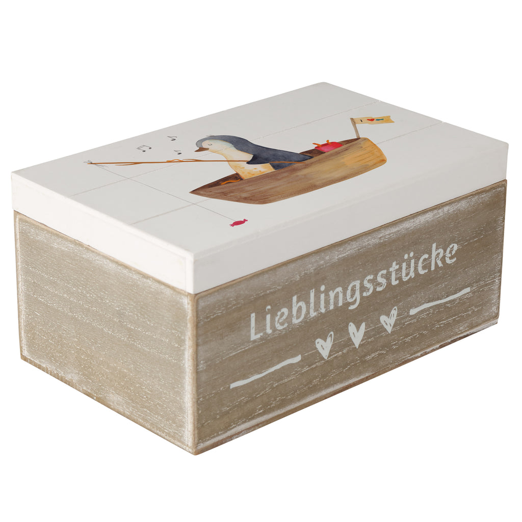 Holzkiste Pinguin Angelboot Holzkiste, Kiste, Schatzkiste, Truhe, Schatulle, XXL, Erinnerungsbox, Erinnerungskiste, Dekokiste, Aufbewahrungsbox, Pinguin, Pinguine, Angeln, Boot, Angelboot, Lebenslust, Leben, genießen, Motivation, Neustart, Neuanfang, Trennung, Scheidung, Geschenkidee Liebeskummer