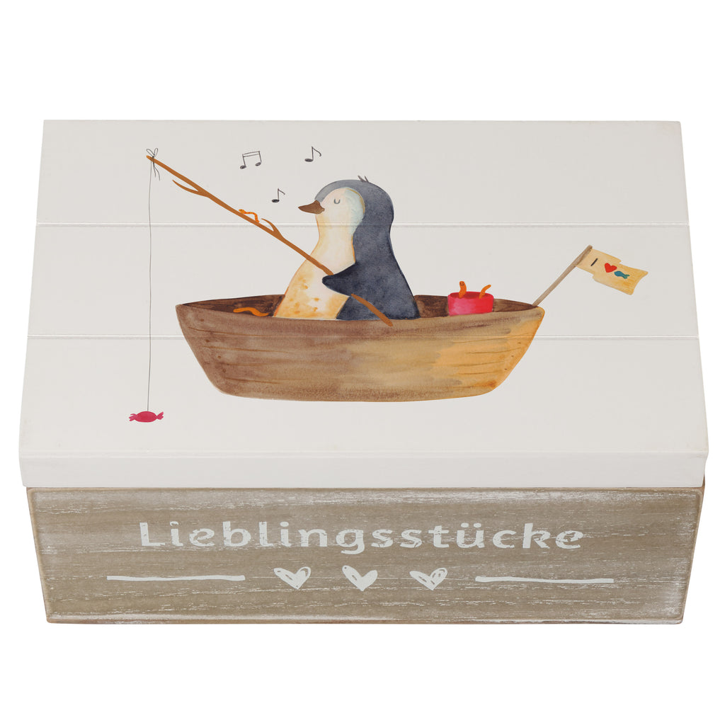 Holzkiste Pinguin Angelboot Holzkiste, Kiste, Schatzkiste, Truhe, Schatulle, XXL, Erinnerungsbox, Erinnerungskiste, Dekokiste, Aufbewahrungsbox, Pinguin, Pinguine, Angeln, Boot, Angelboot, Lebenslust, Leben, genießen, Motivation, Neustart, Neuanfang, Trennung, Scheidung, Geschenkidee Liebeskummer