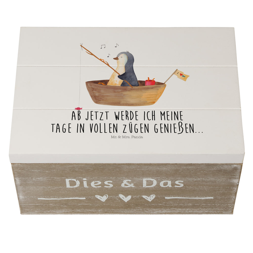 Holzkiste Pinguin Angelboot Holzkiste, Kiste, Schatzkiste, Truhe, Schatulle, XXL, Erinnerungsbox, Erinnerungskiste, Dekokiste, Aufbewahrungsbox, Pinguin, Pinguine, Angeln, Boot, Angelboot, Lebenslust, Leben, genießen, Motivation, Neustart, Neuanfang, Trennung, Scheidung, Geschenkidee Liebeskummer