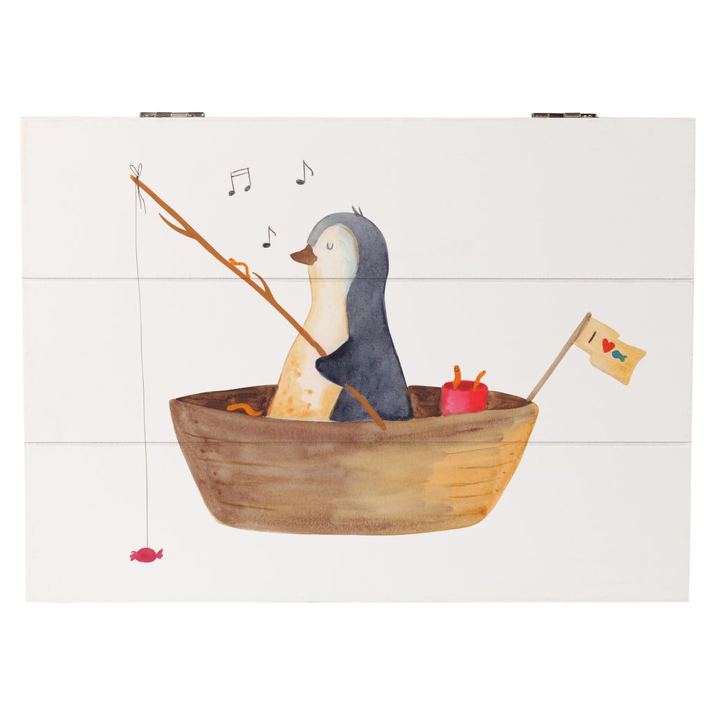 Holzkiste Pinguin Angelboot Holzkiste, Kiste, Schatzkiste, Truhe, Schatulle, XXL, Erinnerungsbox, Erinnerungskiste, Dekokiste, Aufbewahrungsbox, Pinguin, Pinguine, Angeln, Boot, Angelboot, Lebenslust, Leben, genießen, Motivation, Neustart, Neuanfang, Trennung, Scheidung, Geschenkidee Liebeskummer