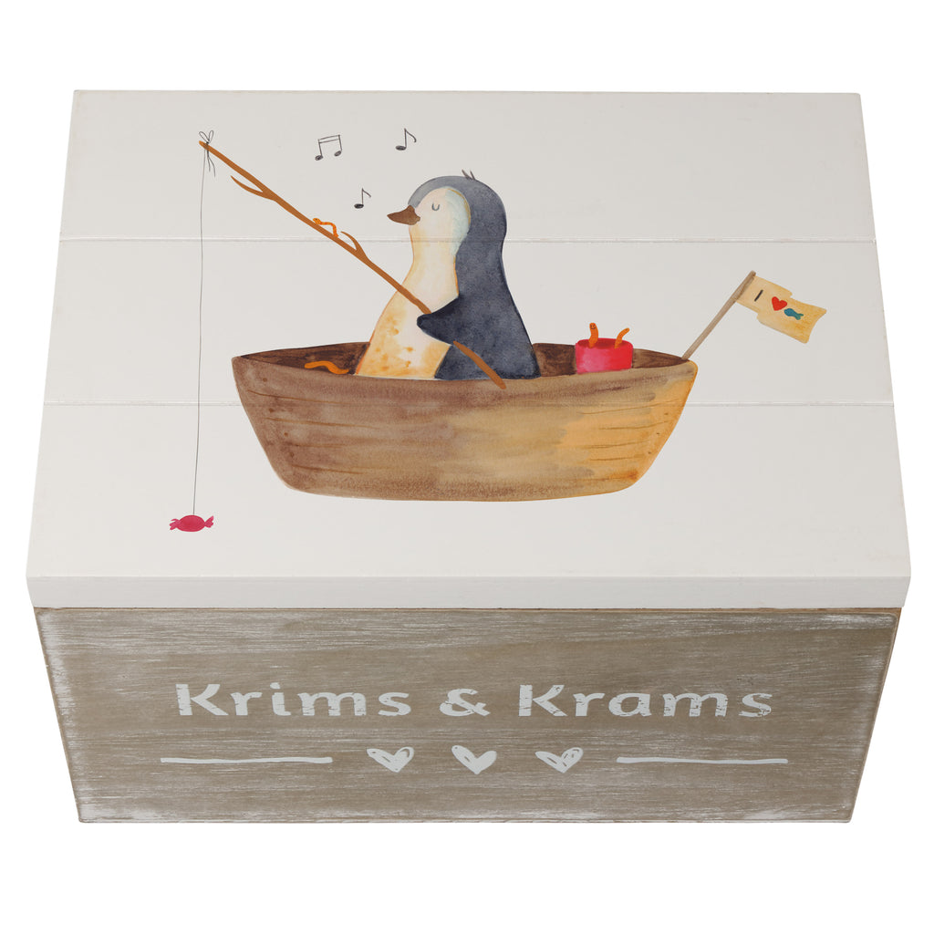 Holzkiste Pinguin Angelboot Holzkiste, Kiste, Schatzkiste, Truhe, Schatulle, XXL, Erinnerungsbox, Erinnerungskiste, Dekokiste, Aufbewahrungsbox, Pinguin, Pinguine, Angeln, Boot, Angelboot, Lebenslust, Leben, genießen, Motivation, Neustart, Neuanfang, Trennung, Scheidung, Geschenkidee Liebeskummer