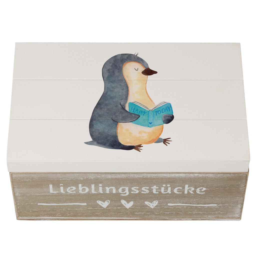 Holzkiste Pinguin Buch Holzkiste, Kiste, Schatzkiste, Truhe, Schatulle, XXL, Erinnerungsbox, Erinnerungskiste, Dekokiste, Aufbewahrungsbox, Pinguin, Pinguine, Buch, Lesen, Bücherwurm, Nichtstun, Faulenzen, Ferien, Urlaub, Freizeit