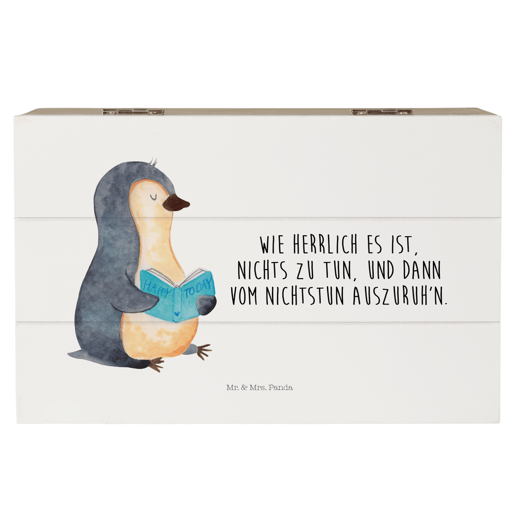 Holzkiste Pinguin Buch Holzkiste, Kiste, Schatzkiste, Truhe, Schatulle, XXL, Erinnerungsbox, Erinnerungskiste, Dekokiste, Aufbewahrungsbox, Pinguin, Pinguine, Buch, Lesen, Bücherwurm, Nichtstun, Faulenzen, Ferien, Urlaub, Freizeit