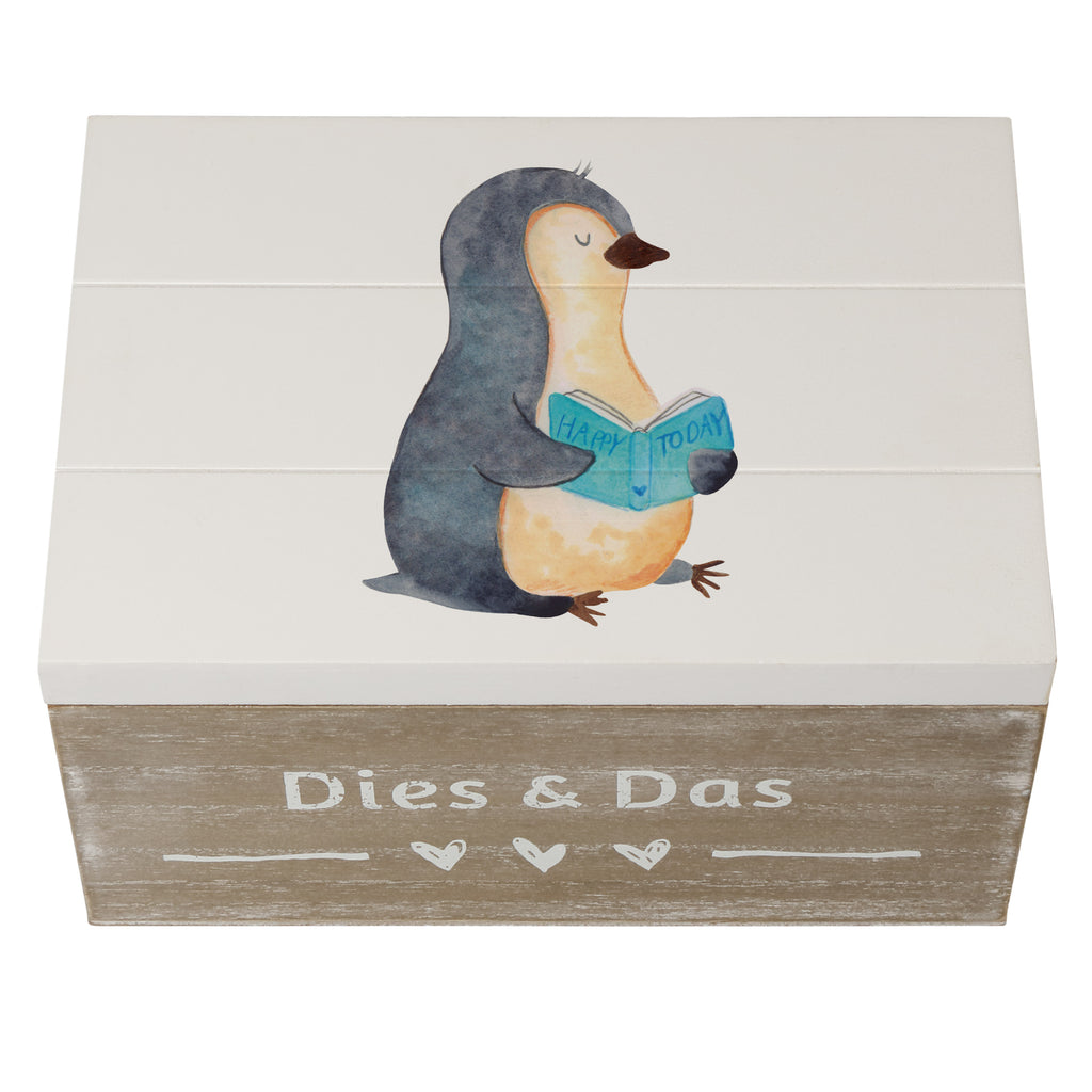 Holzkiste Pinguin Buch Holzkiste, Kiste, Schatzkiste, Truhe, Schatulle, XXL, Erinnerungsbox, Erinnerungskiste, Dekokiste, Aufbewahrungsbox, Pinguin, Pinguine, Buch, Lesen, Bücherwurm, Nichtstun, Faulenzen, Ferien, Urlaub, Freizeit