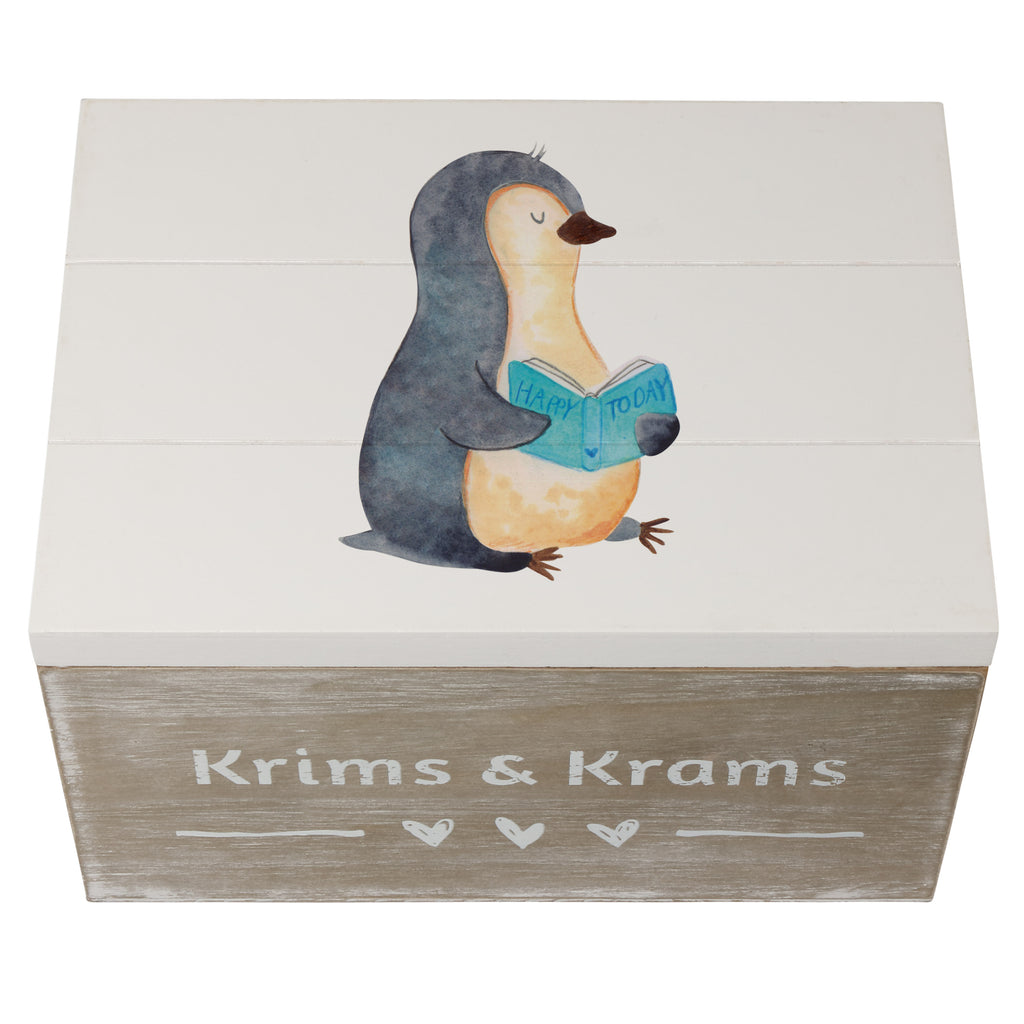 Holzkiste Pinguin Buch Holzkiste, Kiste, Schatzkiste, Truhe, Schatulle, XXL, Erinnerungsbox, Erinnerungskiste, Dekokiste, Aufbewahrungsbox, Pinguin, Pinguine, Buch, Lesen, Bücherwurm, Nichtstun, Faulenzen, Ferien, Urlaub, Freizeit