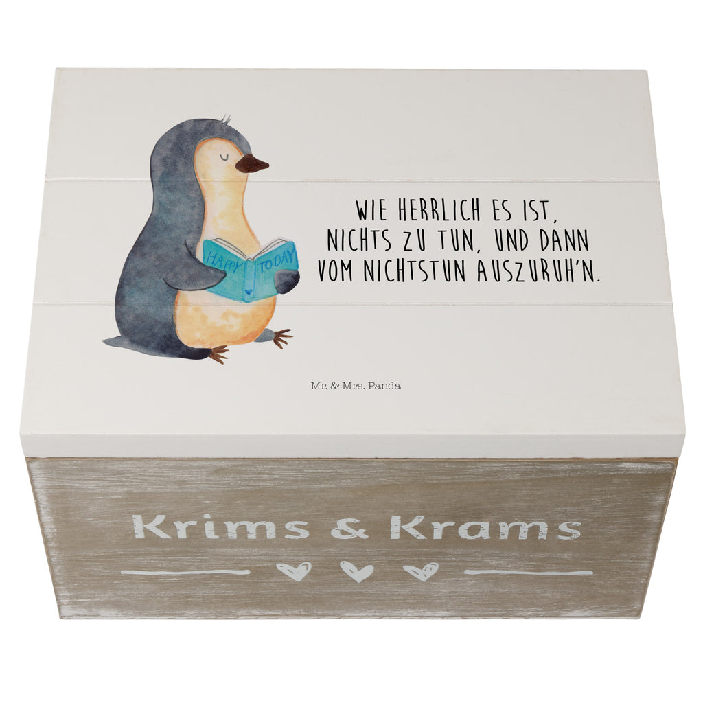 Holzkiste Pinguin Buch Holzkiste, Kiste, Schatzkiste, Truhe, Schatulle, XXL, Erinnerungsbox, Erinnerungskiste, Dekokiste, Aufbewahrungsbox, Pinguin, Pinguine, Buch, Lesen, Bücherwurm, Nichtstun, Faulenzen, Ferien, Urlaub, Freizeit