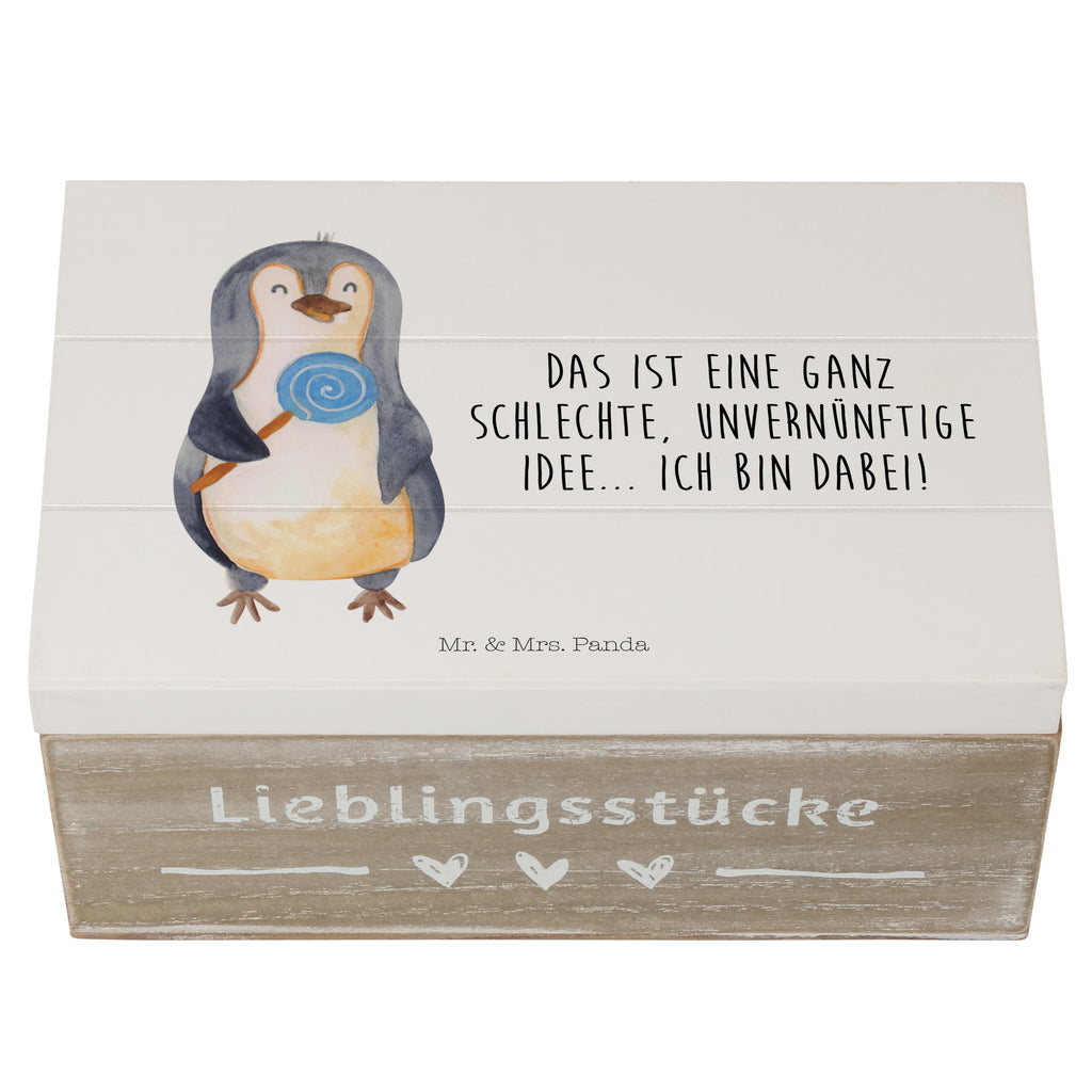 Holzkiste Pinguin Lolli Holzkiste, Kiste, Schatzkiste, Truhe, Schatulle, XXL, Erinnerungsbox, Erinnerungskiste, Dekokiste, Aufbewahrungsbox, Pinguin, Pinguine, Lolli, Süßigkeiten, Blödsinn, Spruch, Rebell, Gauner, Ganove, Rabauke