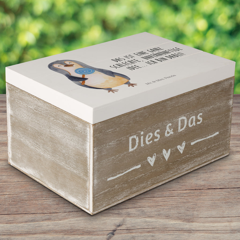 Holzkiste Pinguin Lolli Holzkiste, Kiste, Schatzkiste, Truhe, Schatulle, XXL, Erinnerungsbox, Erinnerungskiste, Dekokiste, Aufbewahrungsbox, Pinguin, Pinguine, Lolli, Süßigkeiten, Blödsinn, Spruch, Rebell, Gauner, Ganove, Rabauke