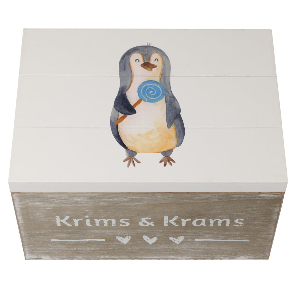 Holzkiste Pinguin Lolli Holzkiste, Kiste, Schatzkiste, Truhe, Schatulle, XXL, Erinnerungsbox, Erinnerungskiste, Dekokiste, Aufbewahrungsbox, Pinguin, Pinguine, Lolli, Süßigkeiten, Blödsinn, Spruch, Rebell, Gauner, Ganove, Rabauke