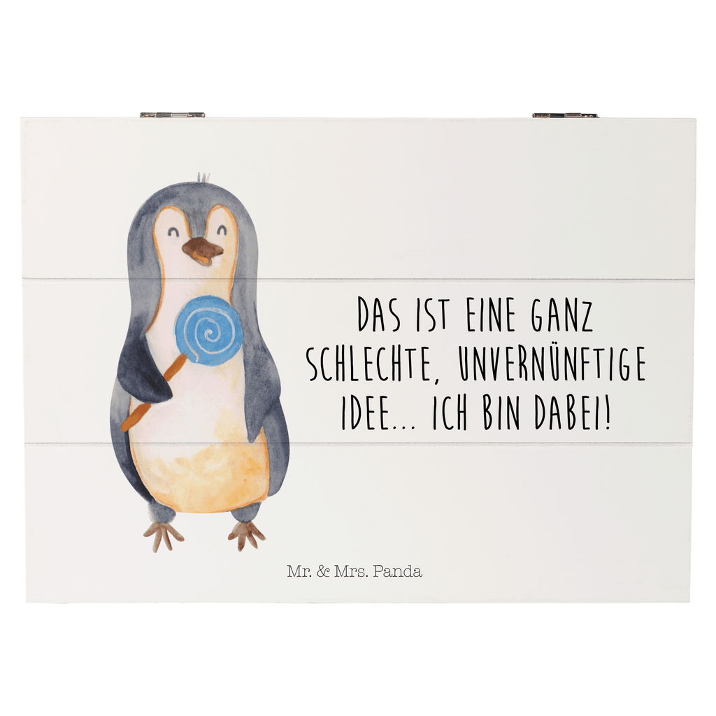 Holzkiste Pinguin Lolli Holzkiste, Kiste, Schatzkiste, Truhe, Schatulle, XXL, Erinnerungsbox, Erinnerungskiste, Dekokiste, Aufbewahrungsbox, Pinguin, Pinguine, Lolli, Süßigkeiten, Blödsinn, Spruch, Rebell, Gauner, Ganove, Rabauke