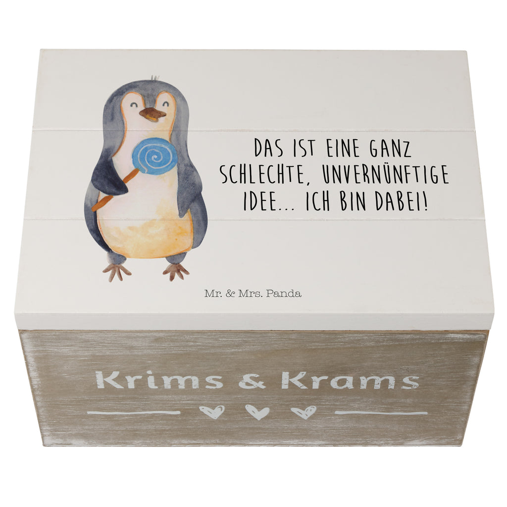 Holzkiste Pinguin Lolli Holzkiste, Kiste, Schatzkiste, Truhe, Schatulle, XXL, Erinnerungsbox, Erinnerungskiste, Dekokiste, Aufbewahrungsbox, Pinguin, Pinguine, Lolli, Süßigkeiten, Blödsinn, Spruch, Rebell, Gauner, Ganove, Rabauke