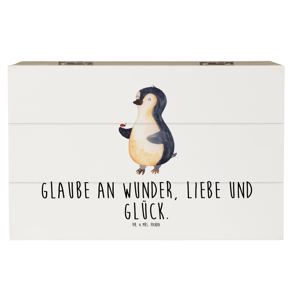 Holzkiste Pinguin Marienkäfer Holzkiste, Kiste, Schatzkiste, Truhe, Schatulle, XXL, Erinnerungsbox, Erinnerungskiste, Dekokiste, Aufbewahrungsbox, Pinguin, Pinguine, Marienkäfer, Liebe, Wunder, Glück, Freude, Lebensfreude