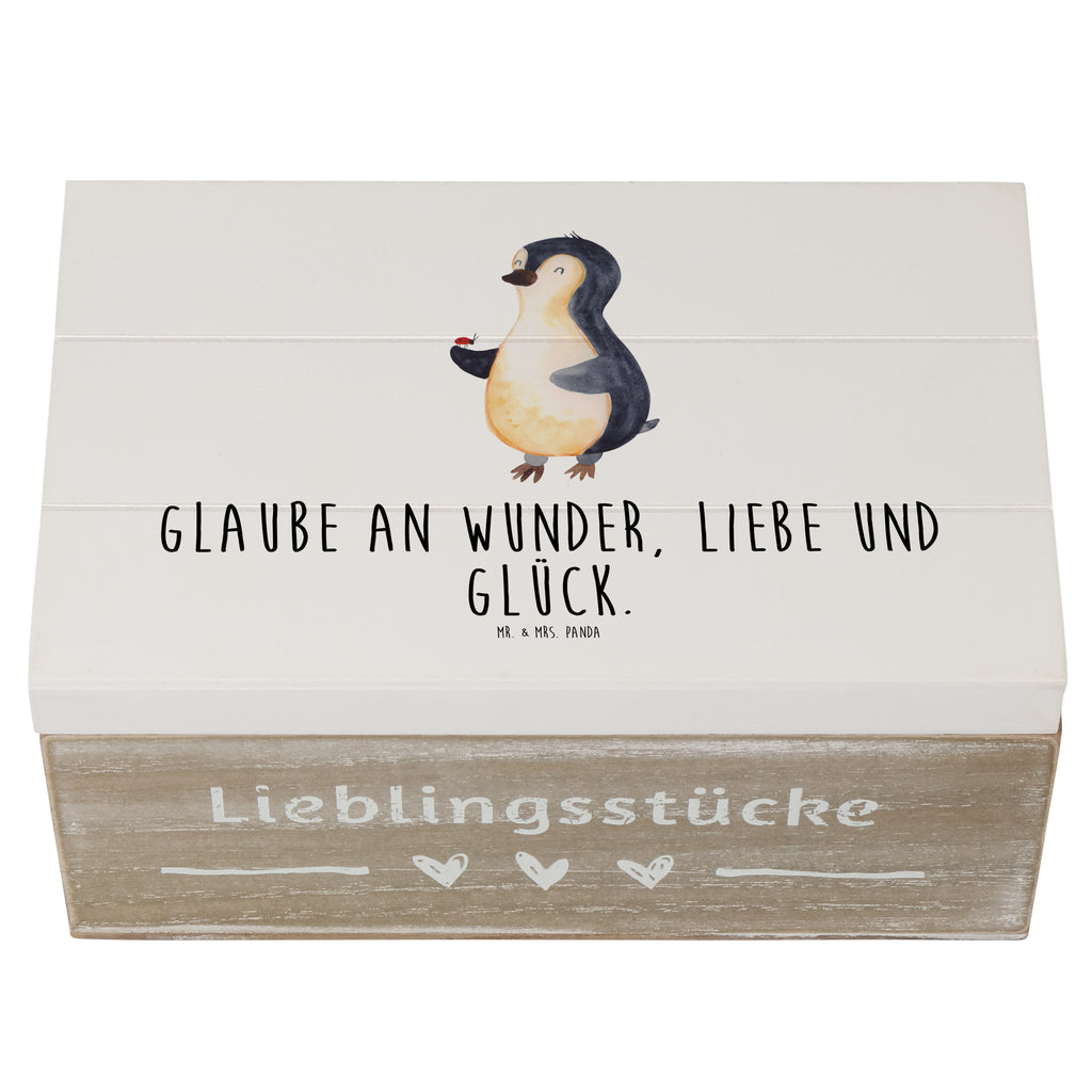 Holzkiste Pinguin Marienkäfer Holzkiste, Kiste, Schatzkiste, Truhe, Schatulle, XXL, Erinnerungsbox, Erinnerungskiste, Dekokiste, Aufbewahrungsbox, Pinguin, Pinguine, Marienkäfer, Liebe, Wunder, Glück, Freude, Lebensfreude
