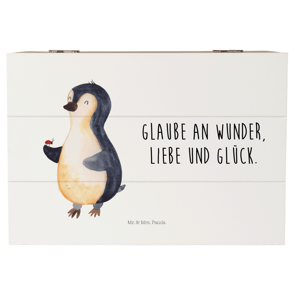 Holzkiste Pinguin Marienkäfer Holzkiste, Kiste, Schatzkiste, Truhe, Schatulle, XXL, Erinnerungsbox, Erinnerungskiste, Dekokiste, Aufbewahrungsbox, Pinguin, Pinguine, Marienkäfer, Liebe, Wunder, Glück, Freude, Lebensfreude
