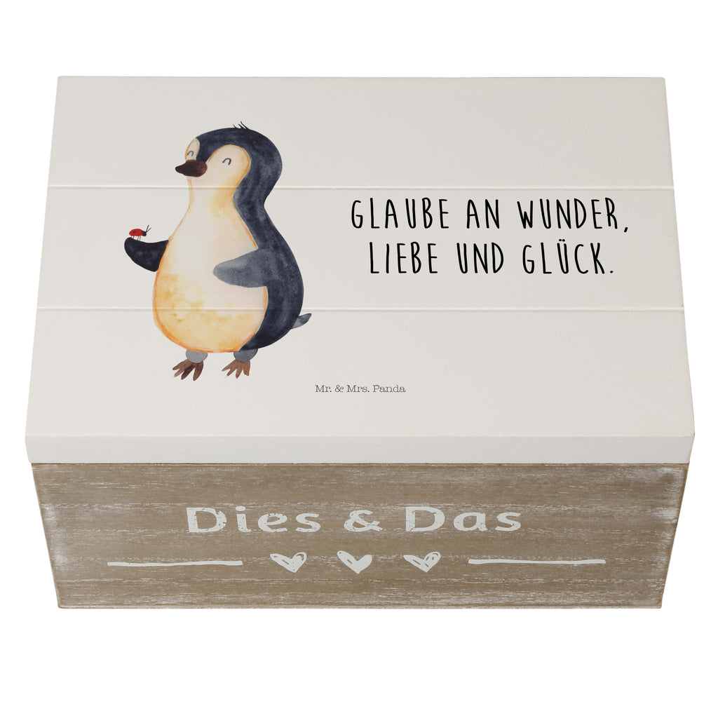 Holzkiste Pinguin Marienkäfer Holzkiste, Kiste, Schatzkiste, Truhe, Schatulle, XXL, Erinnerungsbox, Erinnerungskiste, Dekokiste, Aufbewahrungsbox, Pinguin, Pinguine, Marienkäfer, Liebe, Wunder, Glück, Freude, Lebensfreude