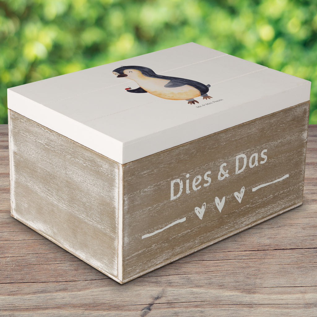 Holzkiste Pinguin Marienkäfer Holzkiste, Kiste, Schatzkiste, Truhe, Schatulle, XXL, Erinnerungsbox, Erinnerungskiste, Dekokiste, Aufbewahrungsbox, Pinguin, Pinguine, Marienkäfer, Liebe, Wunder, Glück, Freude, Lebensfreude