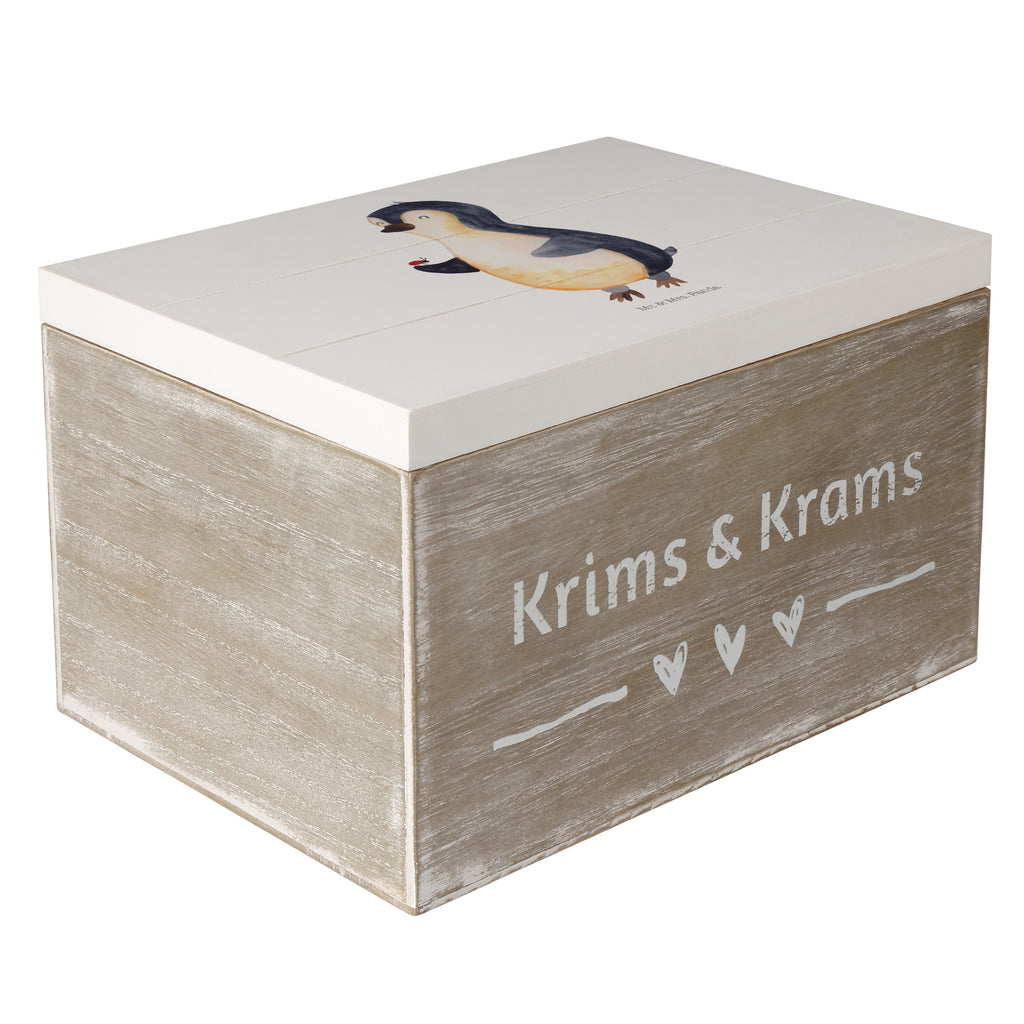 Holzkiste Pinguin Marienkäfer Holzkiste, Kiste, Schatzkiste, Truhe, Schatulle, XXL, Erinnerungsbox, Erinnerungskiste, Dekokiste, Aufbewahrungsbox, Pinguin, Pinguine, Marienkäfer, Liebe, Wunder, Glück, Freude, Lebensfreude