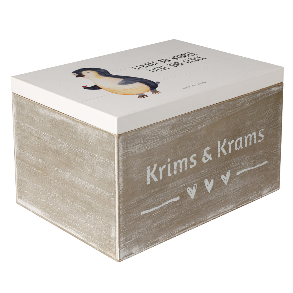 Holzkiste Pinguin Marienkäfer Holzkiste, Kiste, Schatzkiste, Truhe, Schatulle, XXL, Erinnerungsbox, Erinnerungskiste, Dekokiste, Aufbewahrungsbox, Pinguin, Pinguine, Marienkäfer, Liebe, Wunder, Glück, Freude, Lebensfreude
