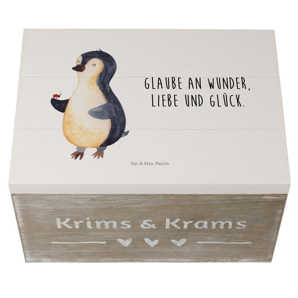 Holzkiste Pinguin Marienkäfer Holzkiste, Kiste, Schatzkiste, Truhe, Schatulle, XXL, Erinnerungsbox, Erinnerungskiste, Dekokiste, Aufbewahrungsbox, Pinguin, Pinguine, Marienkäfer, Liebe, Wunder, Glück, Freude, Lebensfreude