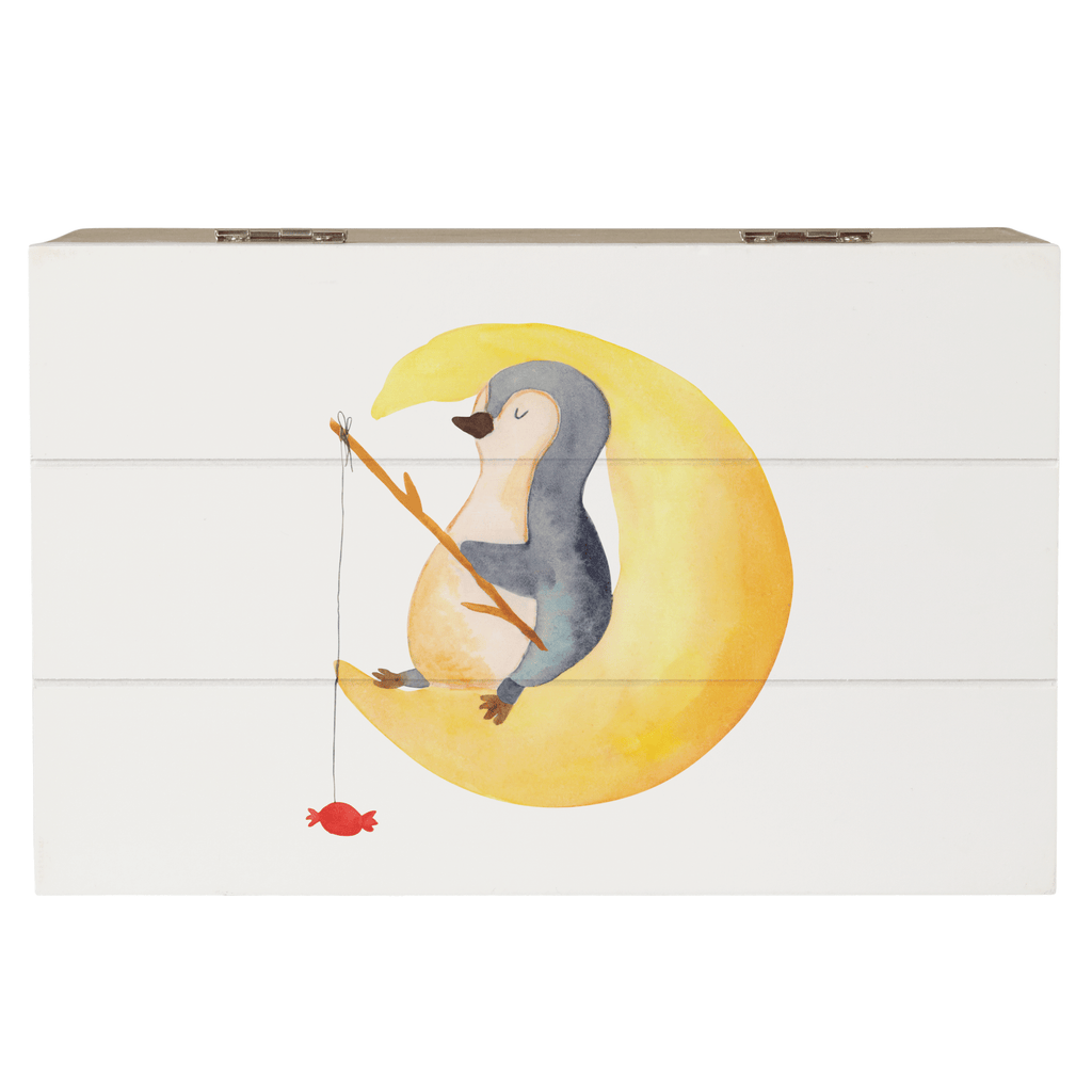 Holzkiste Pinguin Mond Holzkiste, Kiste, Schatzkiste, Truhe, Schatulle, XXL, Erinnerungsbox, Erinnerungskiste, Dekokiste, Aufbewahrungsbox, Pinguin, Pinguine, Spruch, schlafen, Nachtruhe, Einschlafen, Schlafzimmer, Schlafstörungen, Gästezimmer