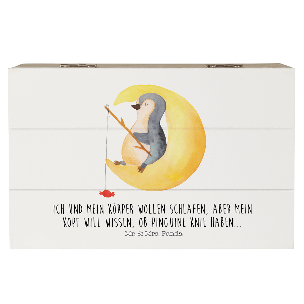 Holzkiste Pinguin Mond Holzkiste, Kiste, Schatzkiste, Truhe, Schatulle, XXL, Erinnerungsbox, Erinnerungskiste, Dekokiste, Aufbewahrungsbox, Pinguin, Pinguine, Spruch, schlafen, Nachtruhe, Einschlafen, Schlafzimmer, Schlafstörungen, Gästezimmer