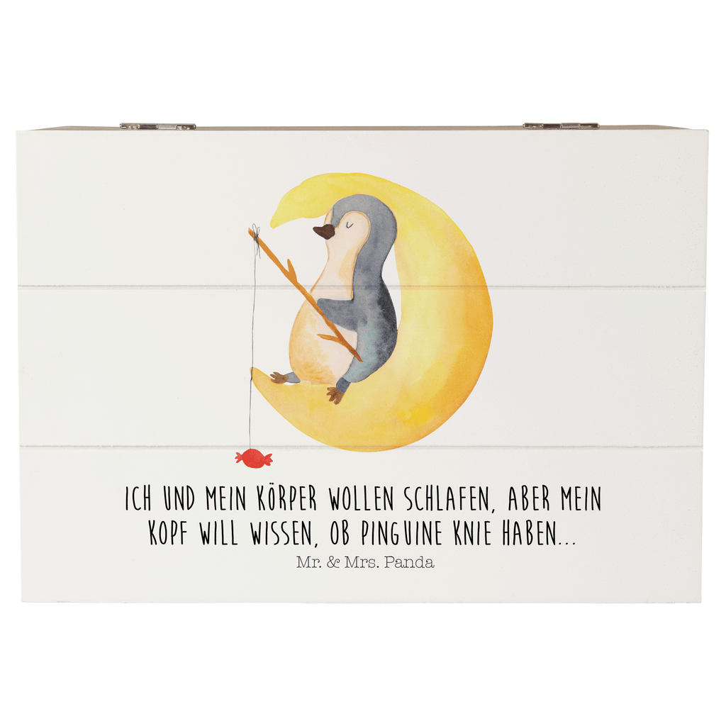 Holzkiste Pinguin Mond Holzkiste, Kiste, Schatzkiste, Truhe, Schatulle, XXL, Erinnerungsbox, Erinnerungskiste, Dekokiste, Aufbewahrungsbox, Pinguin, Pinguine, Spruch, schlafen, Nachtruhe, Einschlafen, Schlafzimmer, Schlafstörungen, Gästezimmer