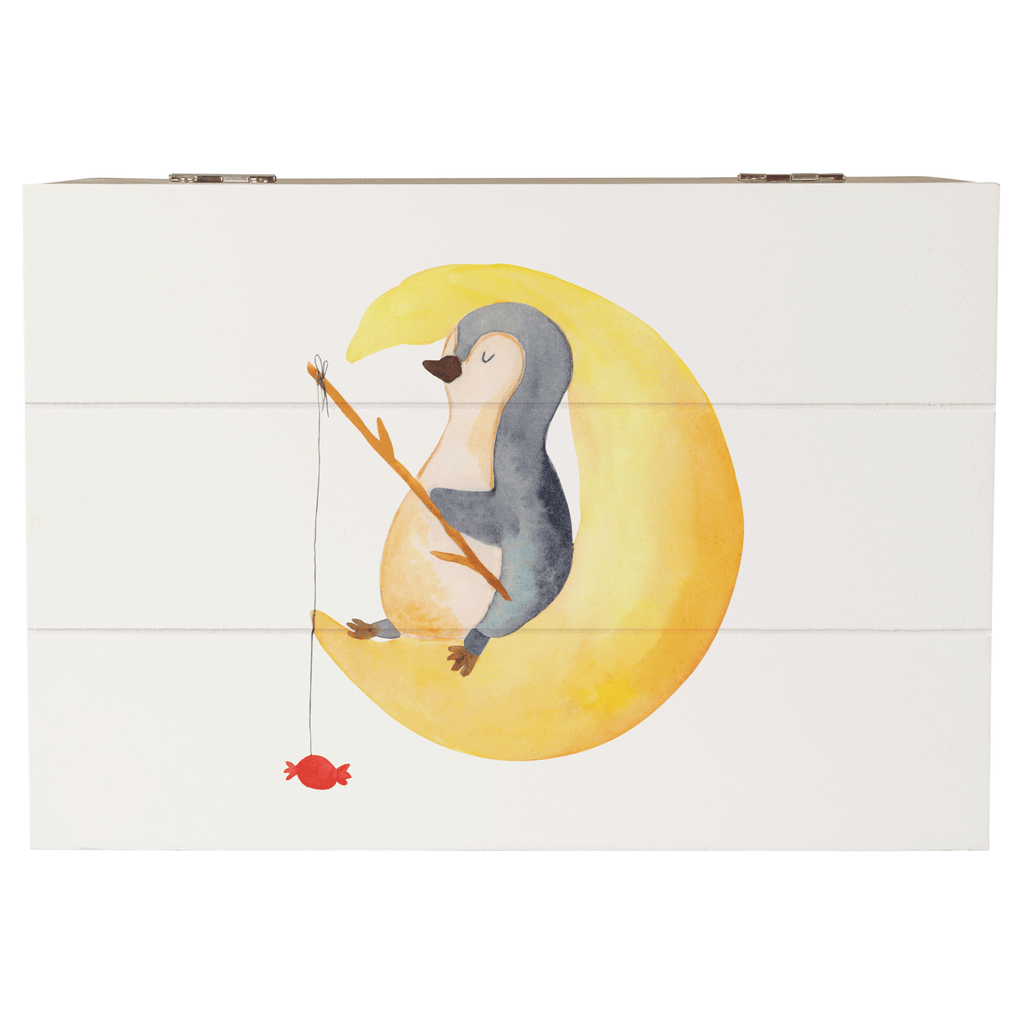 Holzkiste Pinguin Mond Holzkiste, Kiste, Schatzkiste, Truhe, Schatulle, XXL, Erinnerungsbox, Erinnerungskiste, Dekokiste, Aufbewahrungsbox, Pinguin, Pinguine, Spruch, schlafen, Nachtruhe, Einschlafen, Schlafzimmer, Schlafstörungen, Gästezimmer
