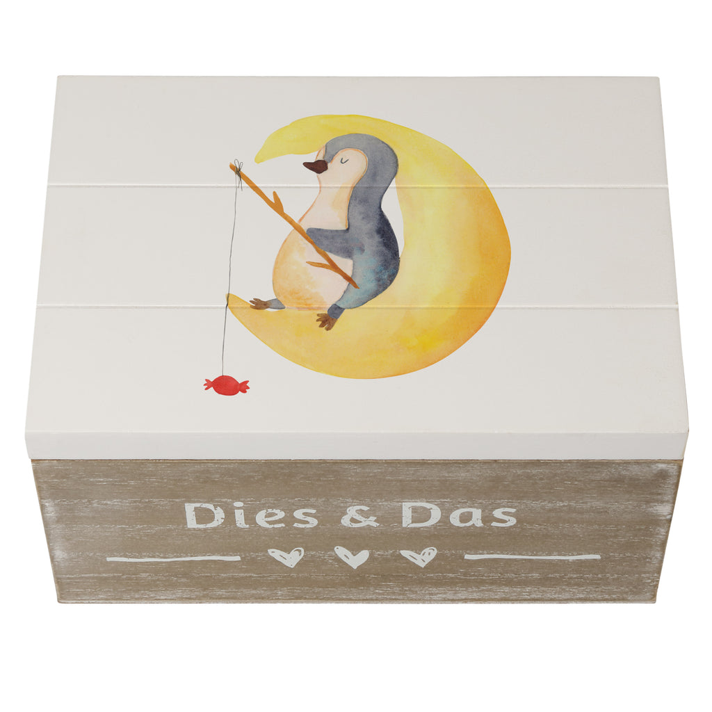 Holzkiste Pinguin Mond Holzkiste, Kiste, Schatzkiste, Truhe, Schatulle, XXL, Erinnerungsbox, Erinnerungskiste, Dekokiste, Aufbewahrungsbox, Pinguin, Pinguine, Spruch, schlafen, Nachtruhe, Einschlafen, Schlafzimmer, Schlafstörungen, Gästezimmer