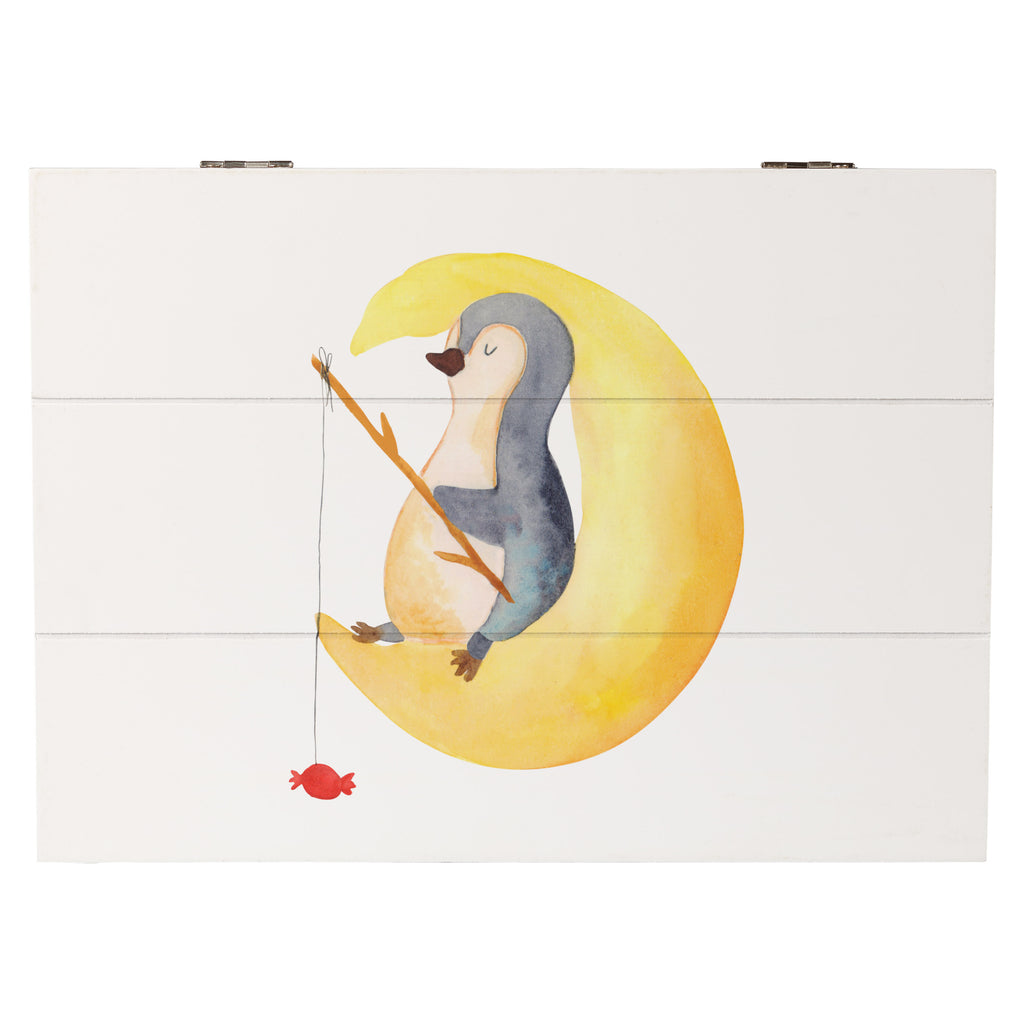 Holzkiste Pinguin Mond Holzkiste, Kiste, Schatzkiste, Truhe, Schatulle, XXL, Erinnerungsbox, Erinnerungskiste, Dekokiste, Aufbewahrungsbox, Pinguin, Pinguine, Spruch, schlafen, Nachtruhe, Einschlafen, Schlafzimmer, Schlafstörungen, Gästezimmer