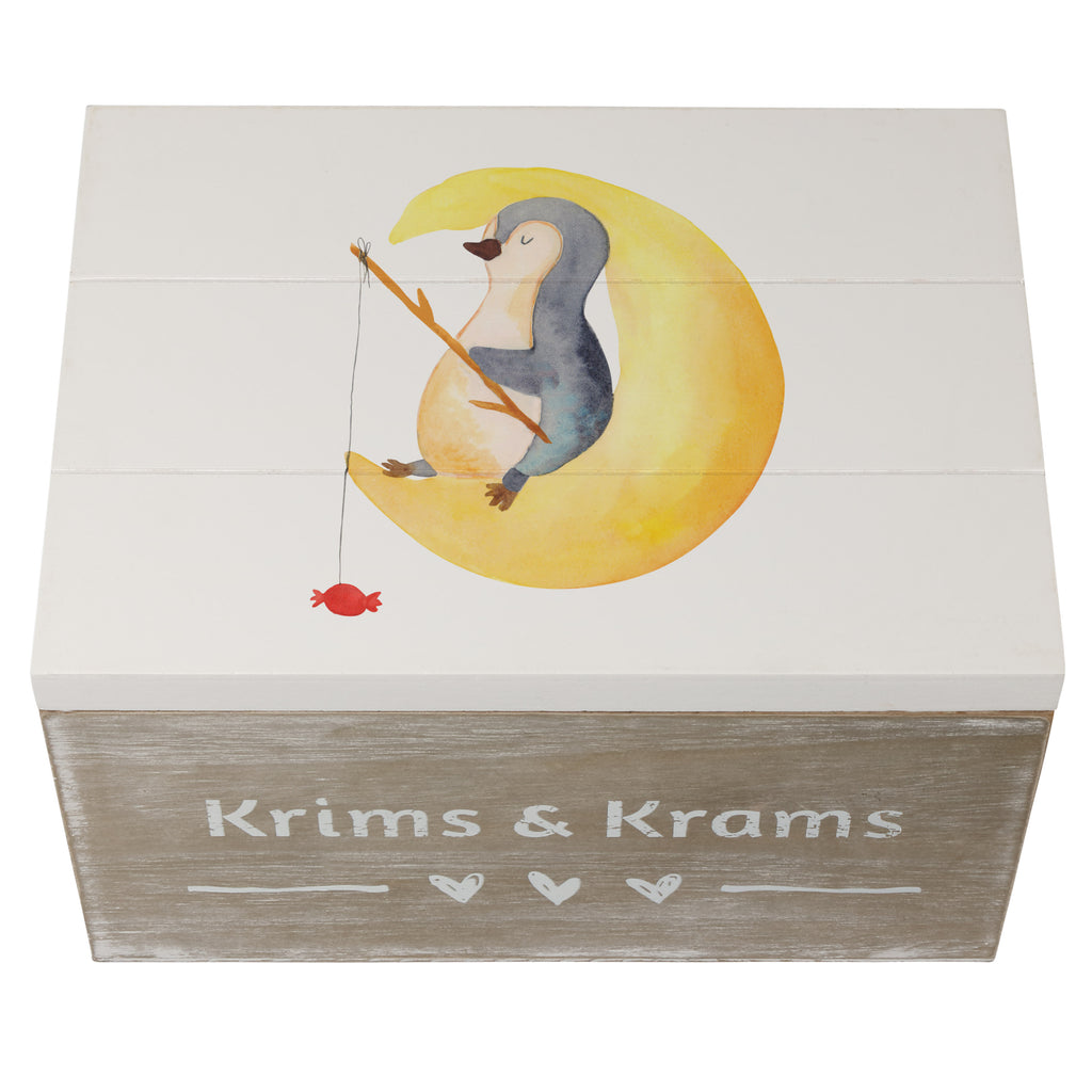Holzkiste Pinguin Mond Holzkiste, Kiste, Schatzkiste, Truhe, Schatulle, XXL, Erinnerungsbox, Erinnerungskiste, Dekokiste, Aufbewahrungsbox, Pinguin, Pinguine, Spruch, schlafen, Nachtruhe, Einschlafen, Schlafzimmer, Schlafstörungen, Gästezimmer