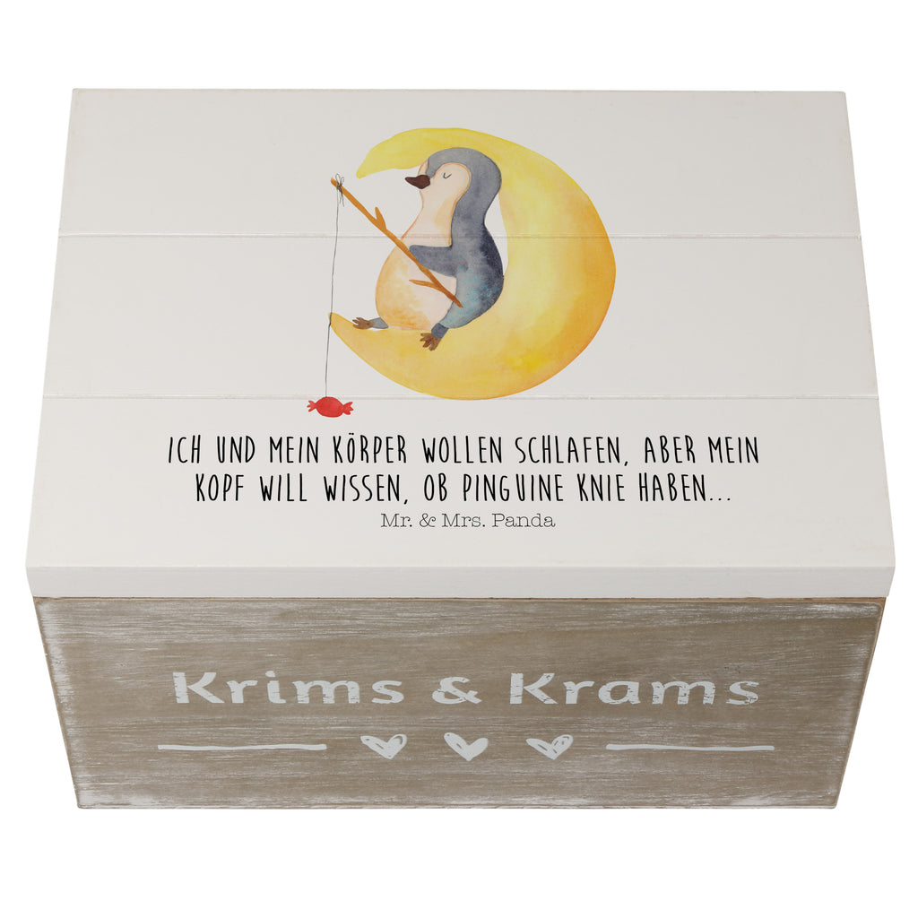 Holzkiste Pinguin Mond Holzkiste, Kiste, Schatzkiste, Truhe, Schatulle, XXL, Erinnerungsbox, Erinnerungskiste, Dekokiste, Aufbewahrungsbox, Pinguin, Pinguine, Spruch, schlafen, Nachtruhe, Einschlafen, Schlafzimmer, Schlafstörungen, Gästezimmer