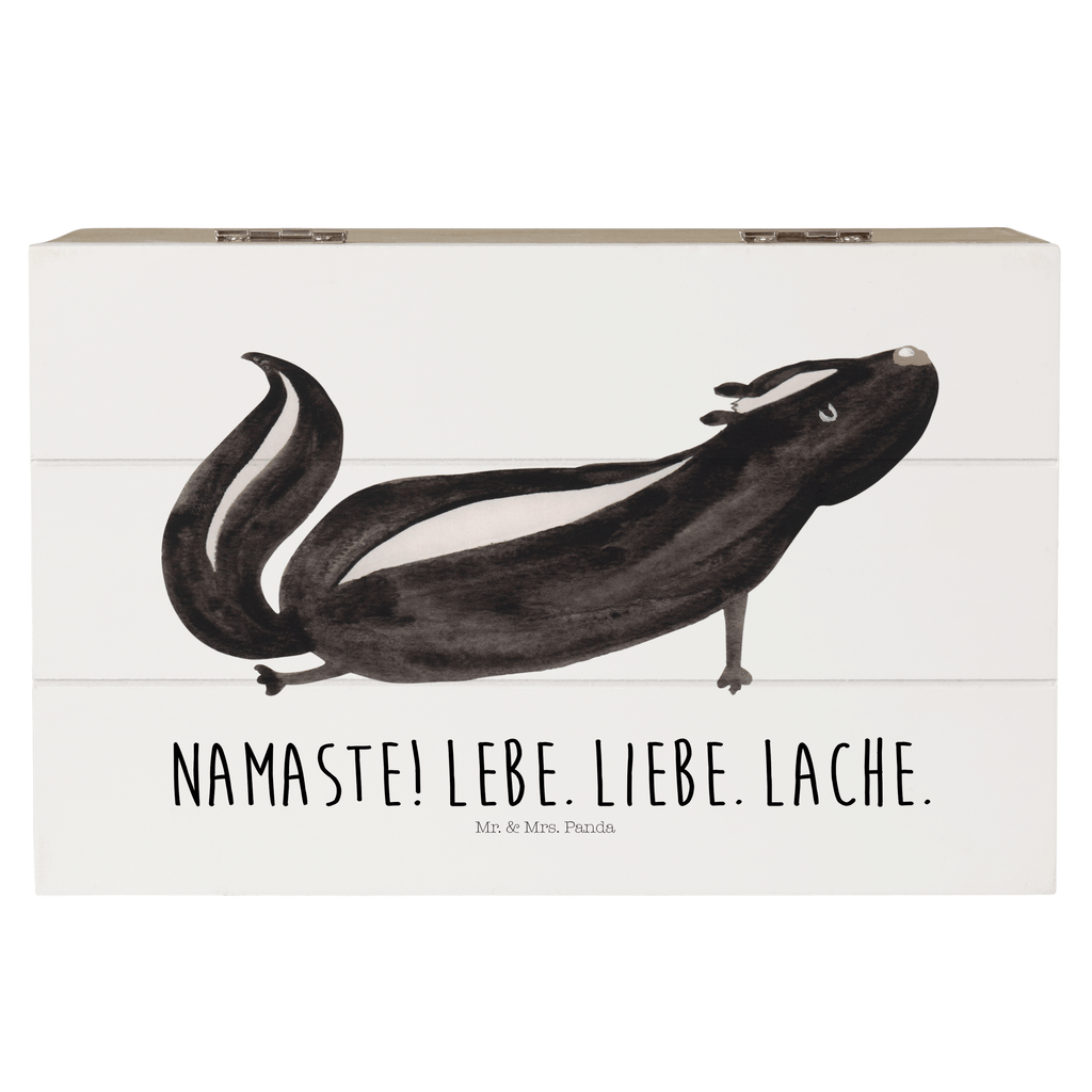 Holzkiste Stinktier Yoga Holzkiste, Kiste, Schatzkiste, Truhe, Schatulle, XXL, Erinnerungsbox, Erinnerungskiste, Dekokiste, Aufbewahrungsbox, Stinktier, Skunk, Wildtier, Raubtier, Stinker, Stinki, Yoga, Namaste, Lebe, Liebe, Lache