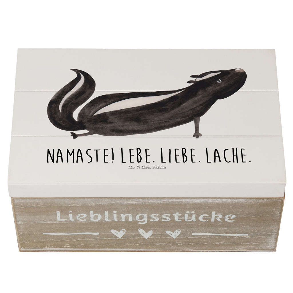 Holzkiste Stinktier Yoga Holzkiste, Kiste, Schatzkiste, Truhe, Schatulle, XXL, Erinnerungsbox, Erinnerungskiste, Dekokiste, Aufbewahrungsbox, Stinktier, Skunk, Wildtier, Raubtier, Stinker, Stinki, Yoga, Namaste, Lebe, Liebe, Lache