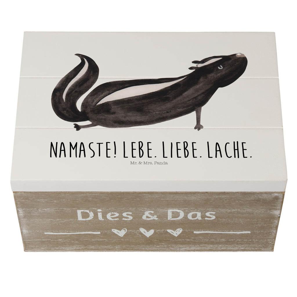 Holzkiste Stinktier Yoga Holzkiste, Kiste, Schatzkiste, Truhe, Schatulle, XXL, Erinnerungsbox, Erinnerungskiste, Dekokiste, Aufbewahrungsbox, Stinktier, Skunk, Wildtier, Raubtier, Stinker, Stinki, Yoga, Namaste, Lebe, Liebe, Lache