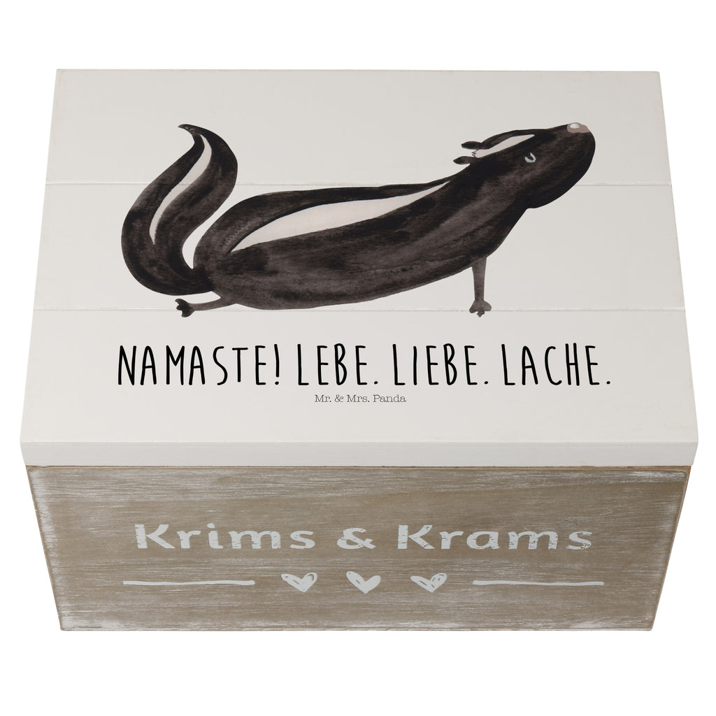 Holzkiste Stinktier Yoga Holzkiste, Kiste, Schatzkiste, Truhe, Schatulle, XXL, Erinnerungsbox, Erinnerungskiste, Dekokiste, Aufbewahrungsbox, Stinktier, Skunk, Wildtier, Raubtier, Stinker, Stinki, Yoga, Namaste, Lebe, Liebe, Lache