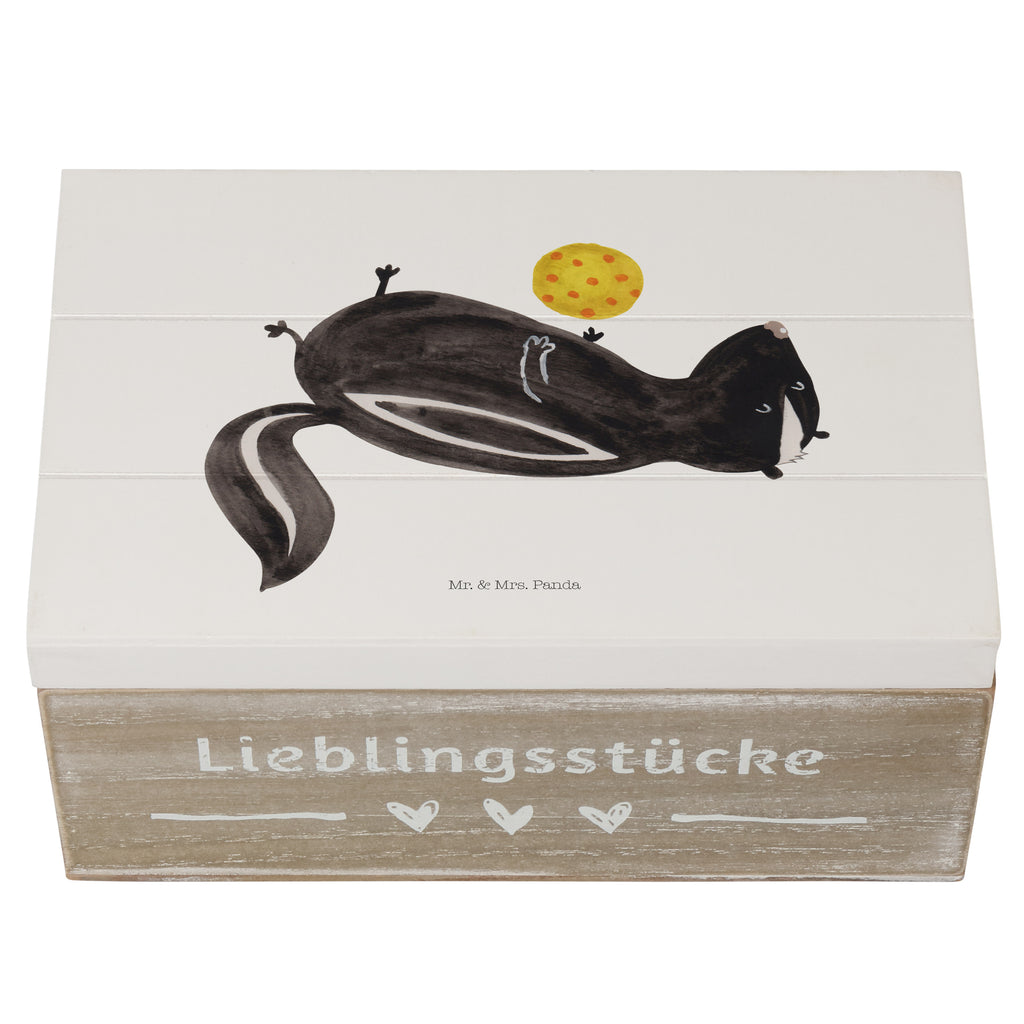 Holzkiste Stinktier Ball Holzkiste, Kiste, Schatzkiste, Truhe, Schatulle, XXL, Erinnerungsbox, Erinnerungskiste, Dekokiste, Aufbewahrungsbox, Stinktier, Skunk, Wildtier, Raubtier, Stinker, Stinki, verspielt, Weisheit